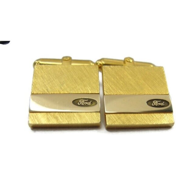 Josten's Cufflinks Gold Tone 10K Gold Ford Insert Wedding Tux Vintage - Picture 10 of 14